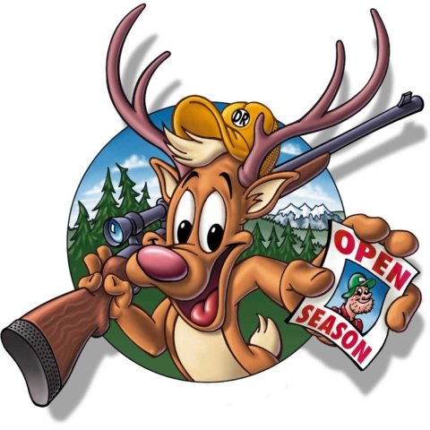 Cartoon deer with rifle is now the hunter