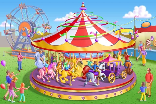 A veiw of a carousel at a circus