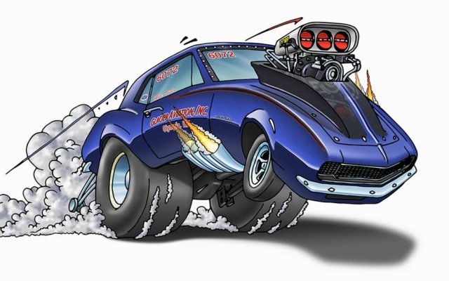 Exaggerated cartoon racing camaro