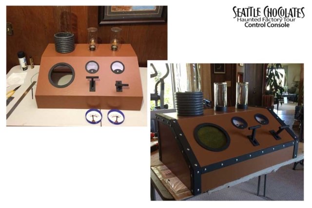 Design and build a steampunk control console for Seattle Chocolates Haunted Factory Tour